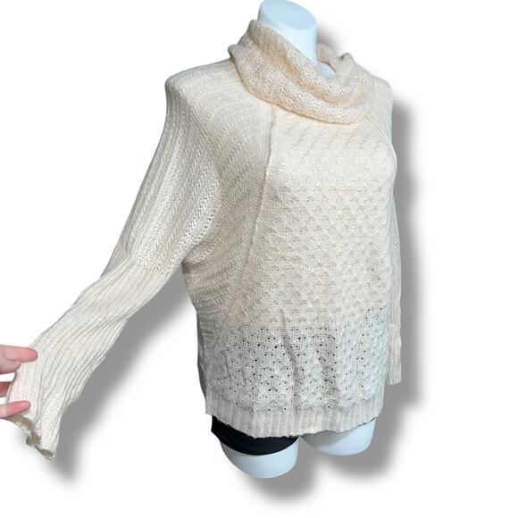 Y2K Apt 9 Womens Cowl Neck Open Knit Sweater Pullover Slouch Fit Pink Gold Large - Picture 6 of 10